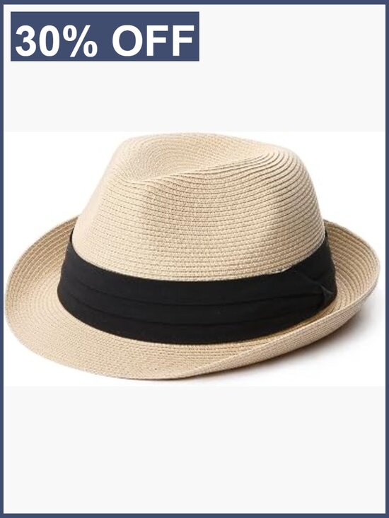 Straw Fedora Sun Hat Foldable Roll Up Short Brim Trilby Panama Beach Hat